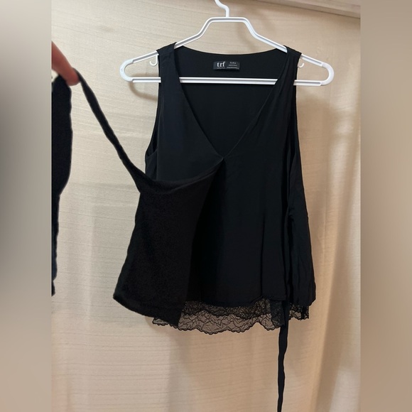 ⚫️ BOGO Zara black sleeveless wrap shirt lace detail size xs - Picture 5 of 7